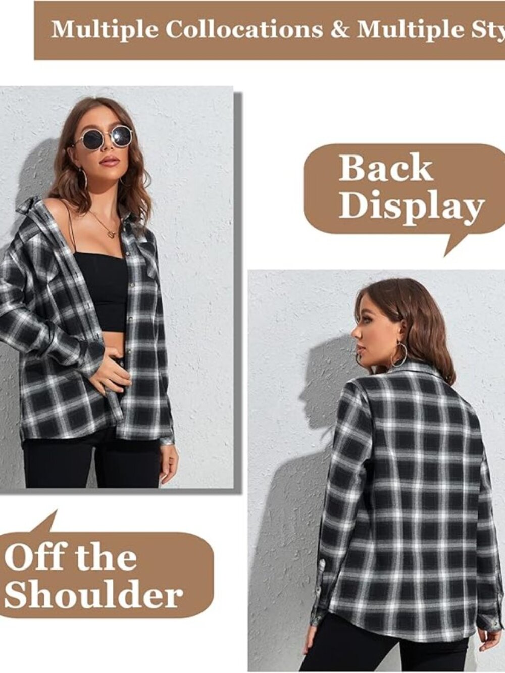 Deer Lady Plaid Flannel Oversized Long Sleeve Shirt (M) - Like New - Picture 2 of 7